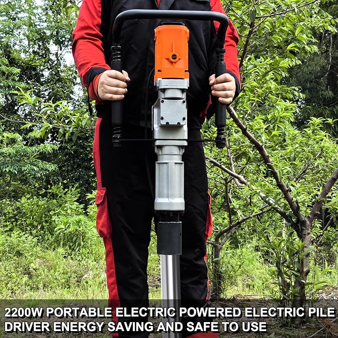 2200W Electric T Post Driver ??110V Handheld Pile Driver Hammer for Fence Post, Farm, Construction Site with 55mm, 70mm pile sleeve, Ideal for Metal Fencing, Landscaping, and DIY Projects