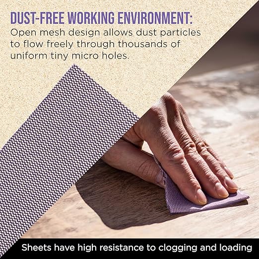 Dura-Gold Premium 320 Grit 1/4 Sheet Size Purple Ceramic Mesh Sandpaper, Box of 16-4.5" x 5.5" Dustless Hook & Loop Backing, Palm Sanders, Sanding Blocks - Long-Lasting Fast Cut - Woodworking, Auto