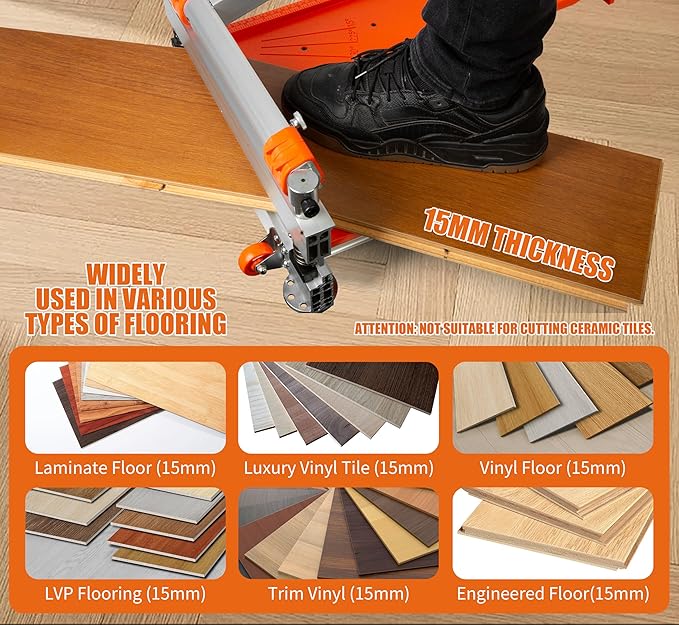 13" Pro.Floor Cutter-No Dust,No Noise,No Electricity. Multi-Angle Cuts for Laminate,Vinyl,Wood & More,Pro. ALU Long Leverage Handle,Longlife HSS Blade,Safe & Easy to Use! Orange & Wheeled