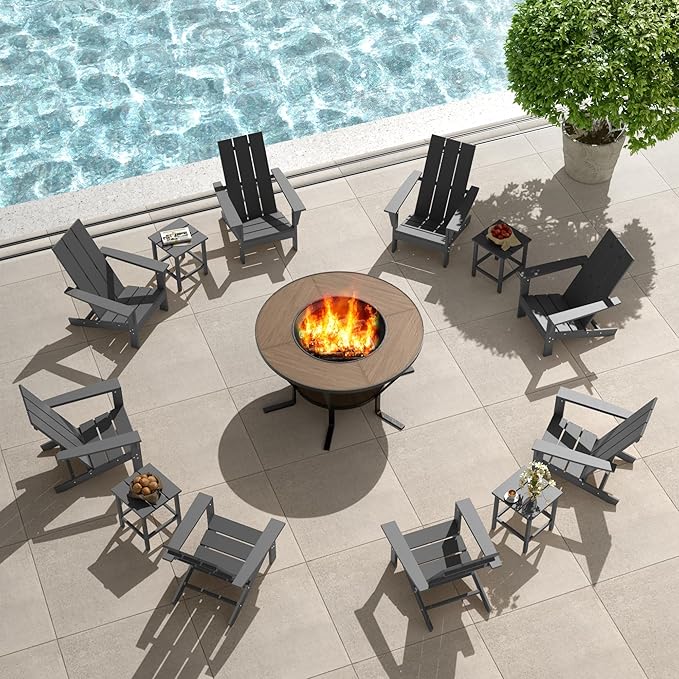 12 Pieces Adirondack Chair Set Outdoor Adirondack Chair Plastic HDPE All-Weather Adirondack Chairs Outdoor Fire Pit Chairs with Table for Deck Patio Garden（Grey）