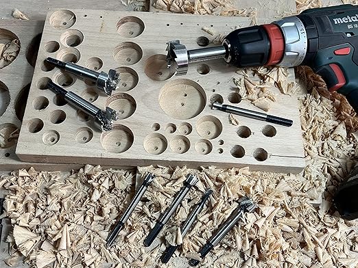 Forstner Bit Set 16Pcs Hex Shank, Wood Drill Bits Set with Multi Sided Shank