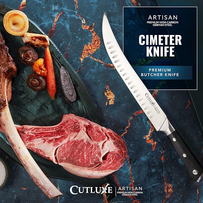 Cutluxe Butcher Knife ??10??Cimeter Breaking Knife, Razor Sharp Forged High Carbon German Steel, Full Tang Meat Carving Knife, Ergonomic Handle Design, Grilling Gifts for Men ??Artisan Series