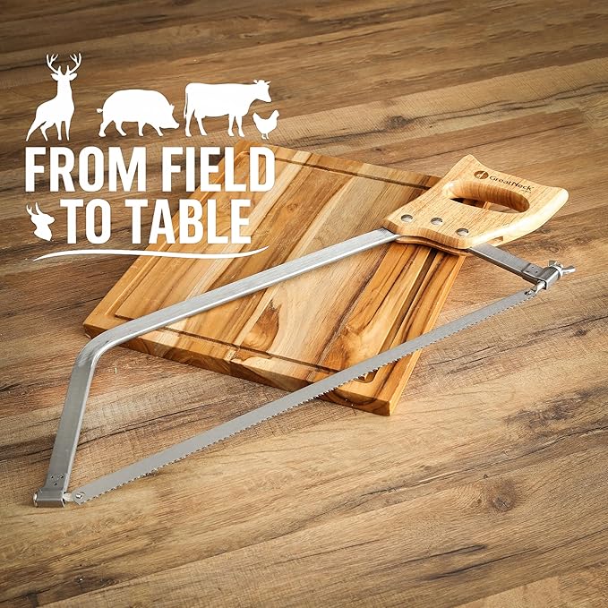 GreatNeck BUS18 Bone Saw 18 Inch, Game and Meat Saw, Solid Steel Frame, High Carbon Blade, Hardwood Handle, Meat Processing Equipment