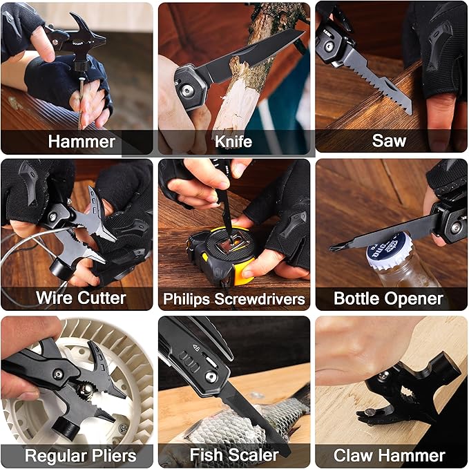 RoverTac Multitools Gift Set ??12-in-1 Multi Tool Hammer, LED Flashlight, Utility Knife in ?쏧 LOVE YOU??Gift Box ??Tool Gift for Husband, Boyfriend, Him, Men ??Camping Gear & Survival Tools