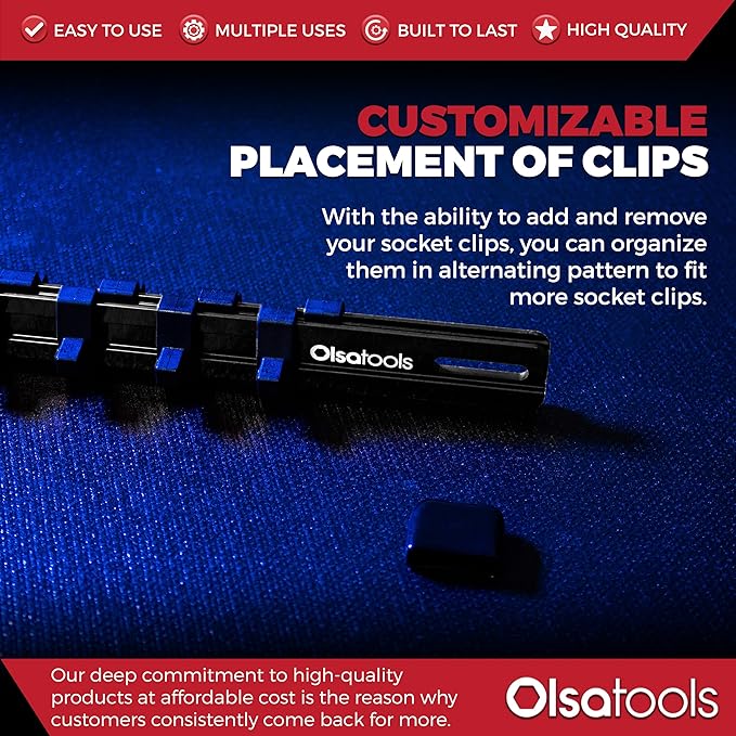 Olsa Tools Socket Organizer - 1/4-Inch Drive Socket Holder Rail - Black Aluminum Track Stores 24 Chrome or Impact Sockets - Professional Grade Metric or SAE Socket Organizer - Part: 1020