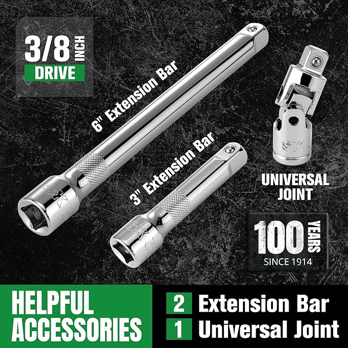 SK 3/8" Drive Socket Set with 160-P Ratchet, 30-Piece, SAE, SuperKrome Finish, Premium CR-V Construction, with EVA Foam Tool Organizer