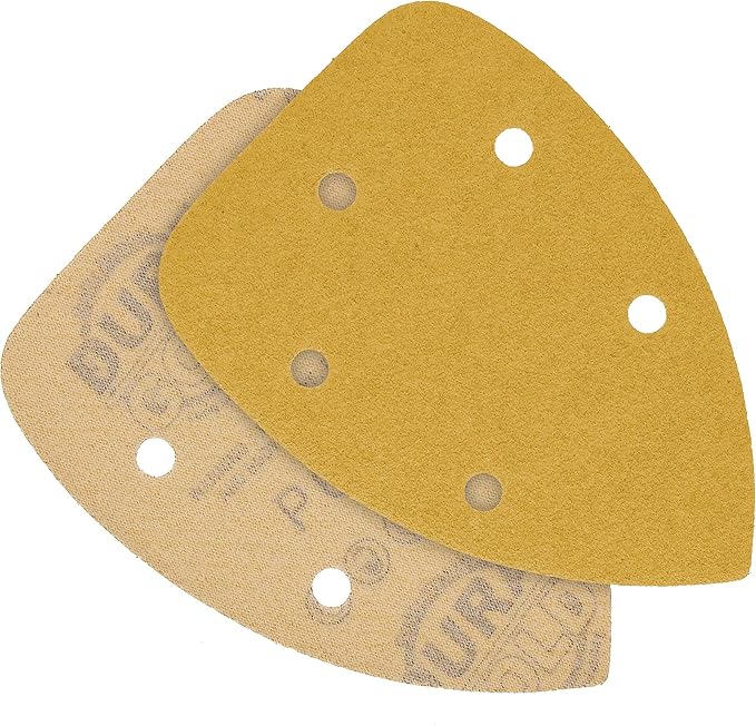 Dura-Gold Premium Mouse Detail Sander Sandpaper Sanding Sheets - 40 Grit (Box of 18) - 5 Hole Pattern Hook & Loop Triangle Mouse Discs - Woodworking Wood, Furniture Crafting, Sand Automotive Paint