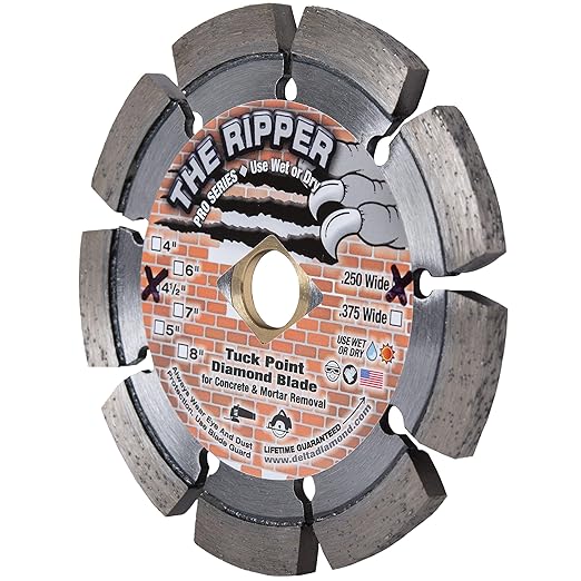 Delta Diamond Ripper Premium 4-1/2 Inch Tuck Point Diamond Blade, 1/4" Width, for Mortar Removal (4.5" X .250)