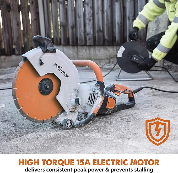 Evolution R12DCT 12 Inch Concrete Saw with Water Fed Dust Suppression (Aka Angle Grinder, Cut Off Saw, Masonry) Electric, No Gas, 4-1/2" Cut - Incl Premium Diamond Blade (Formerly R300DCT+)