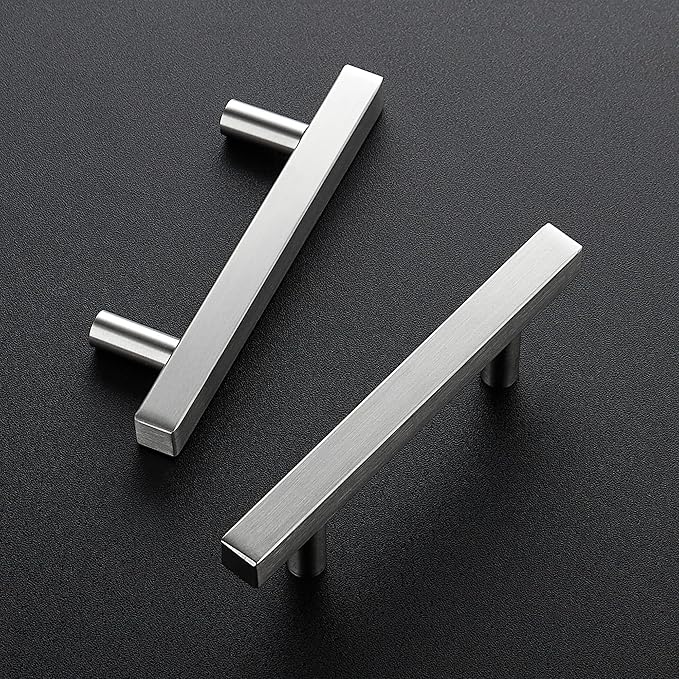 Ravinte 5 Pack 3 Inch Cabinet Pulls Brushed Nickel Sqaure Kitchen Cabinet Handles Silver Cabinet Hardware Stainless Steel Drawer Pulls 5 Inch Overall Length with Mounting Template