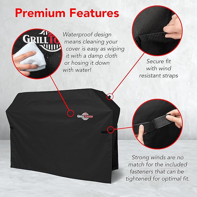 Heavy Duty BBQ Grill Cover for Outdoor Grill, 58 Inch ??Waterproof, Weather Resistant, UV & Fade Resistant with Adjustable Straps ??Gas Grill Cover for Weber, Genesis, Charbroil, etc. Black