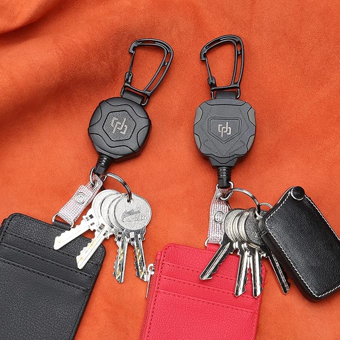 2 Pack Retractable Keychain Heavy Duty Carabiner Badge Holder, Tactical ID Badge Reel with 32??Steel Retractable Cord, 8.0 OZ