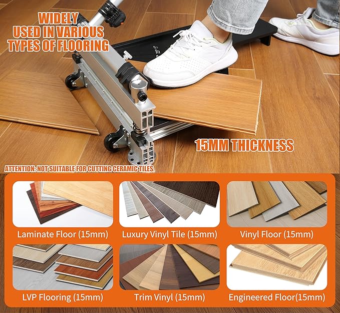 Laminate Floor Cutter, 13” Vinyl Floor Cutter with Wheels – Easy Angle & Length Cutting, Flooring Tools - Cuts Laminate Floor, Engineered Wood, LVP, LVT, VCT, SPC, WPC, HSS Blade/LED Light