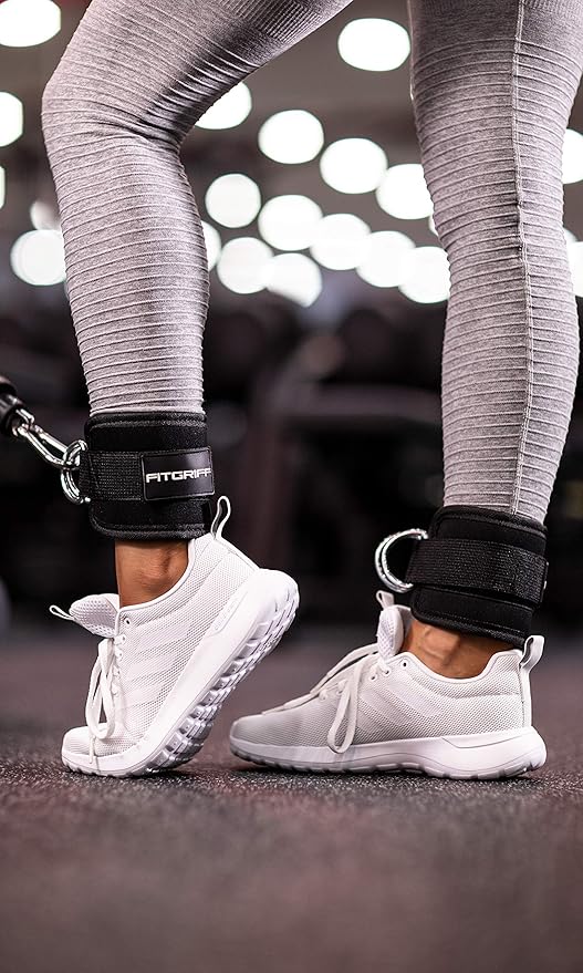 Fitgriff짰 Ankle Straps V1 for Cable Machine (2 Pieces) - Gym Workout Equipment - Leg Pulley Attachment, Kickback Straps