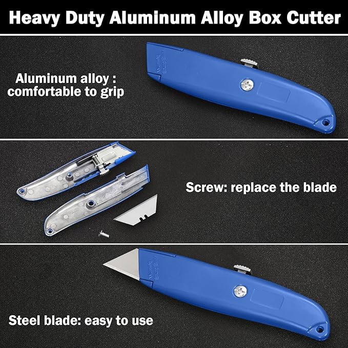 Reginary 20 Pcs Box Cutter Bulk Retractable Utility Knife Heavy Duty Aluminum Alloy Razor Knife for Cardboard Box Carton Opener for DIY, Factory, Home Office(Red, Yellow, Blue, Green)