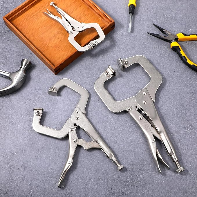3 Pcs Locking C Clamp Set, 3 Different Sizes Silver Locking Pliers (6 Inch, 9 Inch, 11 Inch) Metal Tools Welding Clamps for Home Farm