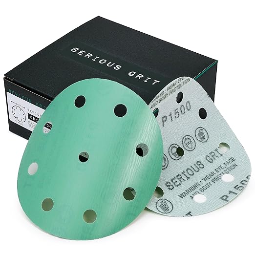 Serious Grit - 5-Inch 9-Hole 1500 Grit Sanding Discs - Heavy-Duty Hook & Loop Film Discs - Sandpaper for Random Orbital Sanders - 50 Pack Box