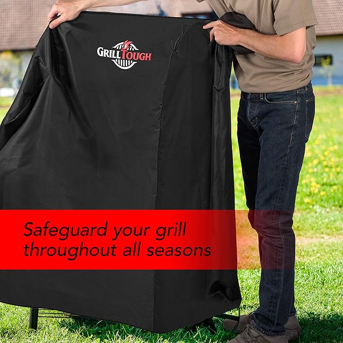 Heavy Duty Smoker Cover, 30 Inch ??Waterproof, Weather Resistant, UV & Fade Resistant with Adjustable Straps ??BBQ Cover for Flat Grill, Black
