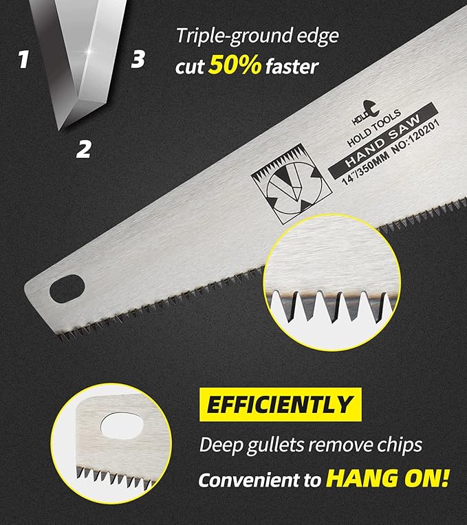DOWELL 14 in Hand Saw - 11 TPI Fine Cuts Wood Saw Perfect for Sawing, Trimming, Gardening, Cutting Wood, Drywall, Plastic Pipes, Sharp Blade