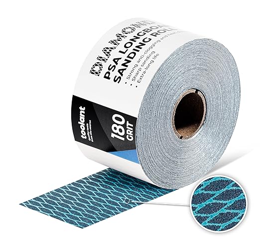 toolant Diamond Shape 180 Grit Sandpaper Roll, 2-3/4" Wide 10 Yard Longboard Self Adhesive PSA Stickyback Sand Paper for Woodworking, Metal, Plastic, Automotive, Sanding Blocks