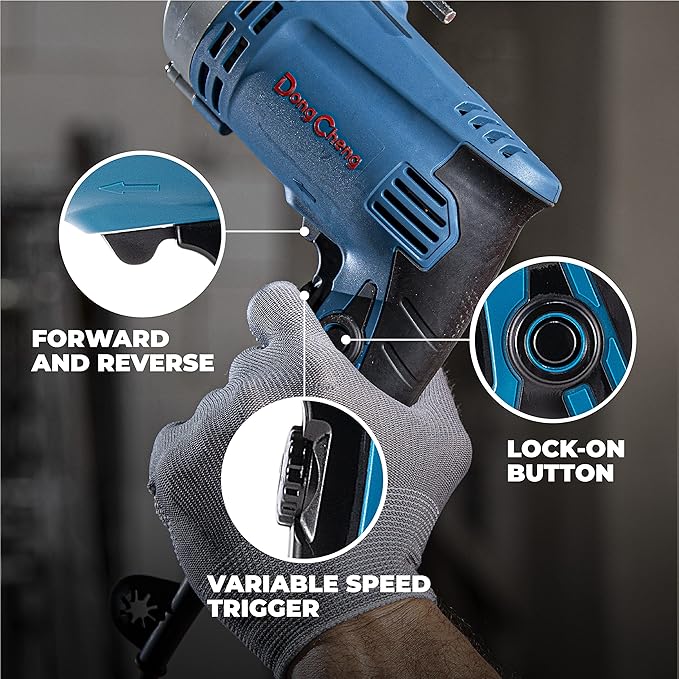 DongCheng Hammer Drill 6A,1/2 Inch Keyed Chuck, 0-3000 RPM/45000 BPM Impact Drill with 15PCS Drilling Bits for Brick Wall, Metal & Wood, DZJ05-13