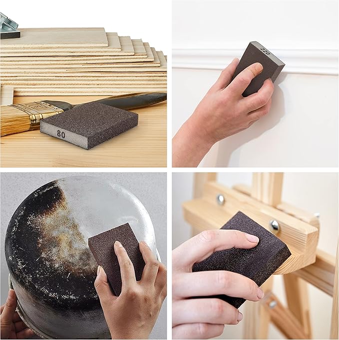 Bates- Sanding Sponge, 4 Pack, 60/80/120/220 Grit Assortment, Washable and Reusable, Sanding Block, Sandpaper Block, Sanding Blocks for Wood, Sanding Pad, Drywall Sanding Block, Drywall Sanding Sponge
