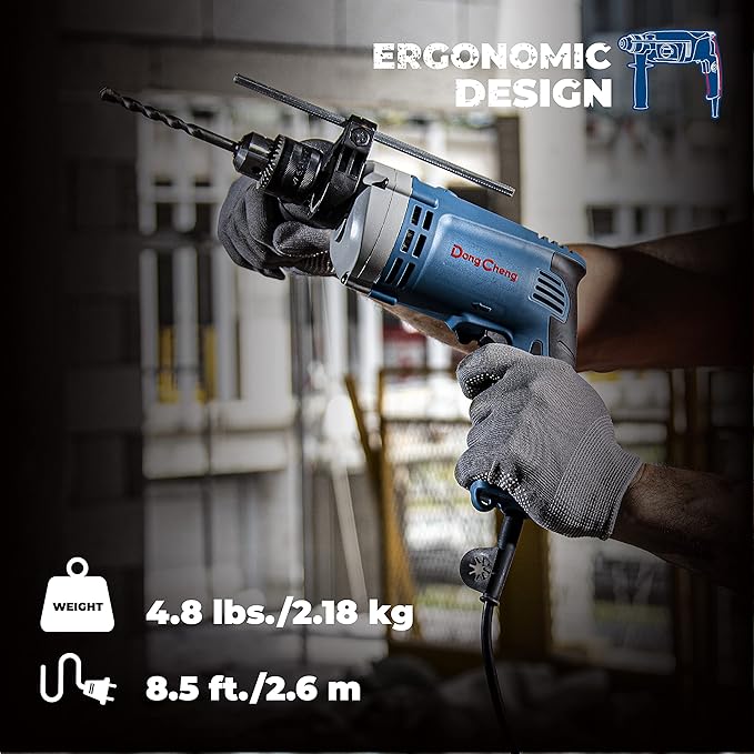DongCheng Hammer Drill 6A,1/2 Inch Keyed Chuck, 0-3000 RPM/45000 BPM Impact Drill with 15PCS Drilling Bits for Brick Wall, Metal & Wood, DZJ05-13