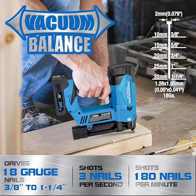 Brad Nailer Cordless, 18 GA Nail Gun Battery Powered, 3400 Nails per Charge, Super-long Runtime,Drives 3/8" to 1-1/4" Nails
