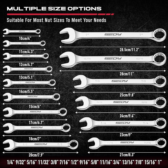 30-Piece Combination Wrench Set - Open End Wrench Set with Organizer Professional 12 Point Wrench Kit Tool for Mechanic Garages Workshops 1/4'' to 1'' & 8-22mm
