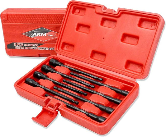 8PCS Magnetic Nut Driver Set, 6 Inches Long Nut Drivers, Nut Drivers for Impact Drill, Long Shank Nut Driver Bits, Nut Setter | 1/4"Hex Shank | Metric | Cr-V Steel