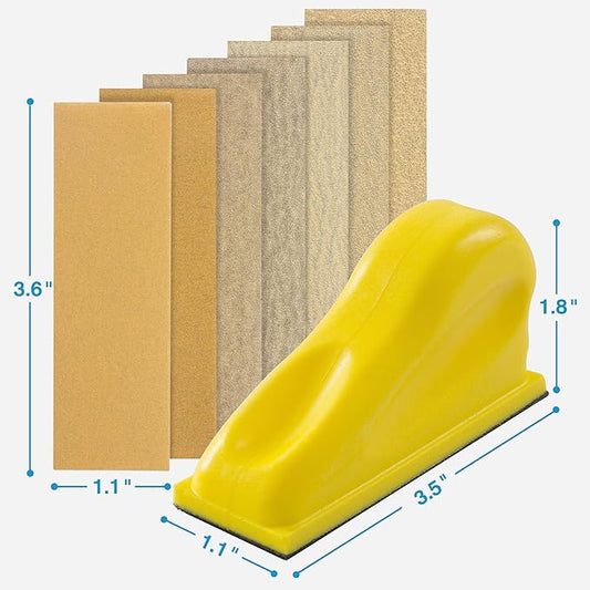 Sanding Block 70 PCS Hand Sander Kit 1 Pack Detail Handle Sanding Tools and Sandpaper 80/120/150/180/220/240/400 Grit for DIY Handicrafts Wood Polishing