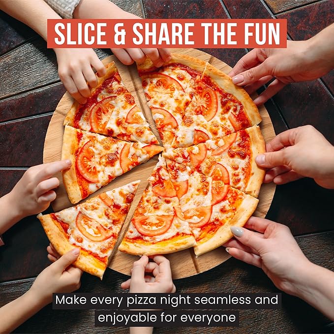 Chef Pomodoro 14" Pizza Cutter Rocker Blade and Pizza Cutting Board Set ??Premium Stainless Steel Pizza Slicer with Wooden Pizza Serving Board ??Pizza Wooden Board with Pizza Cutting Guide