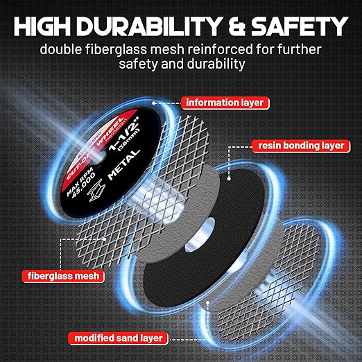 EZARC 1-1/2 Cut Off Wheels, 1.5" x 1/8" Fiberglass Reinforced Rotary Tool Cutting Disc Accessories Include Mandrels, 32-Pack