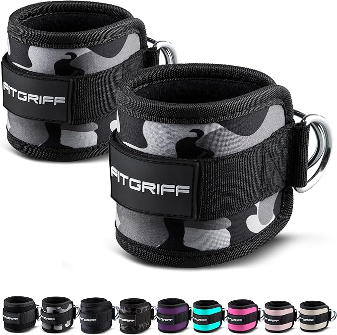 Fitgriff짰 Ankle Straps V1 for Cable Machine (2 Pieces) - Gym Workout Equipment - Leg Pulley Attachment, Kickback Straps