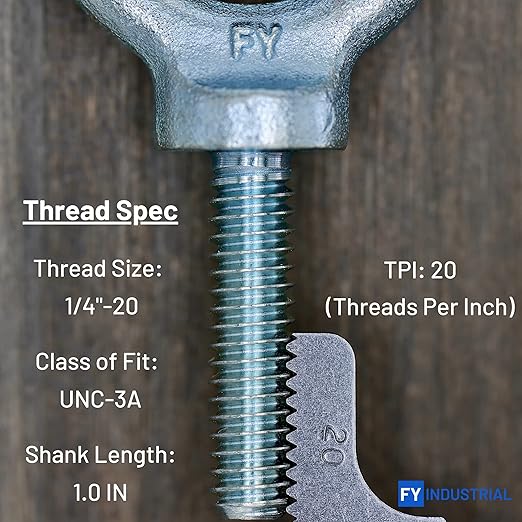 3 Pcs Lifting Shoulder Eye Bolts 1/4"-20 X 1 |Blue Bright Zinc Plated