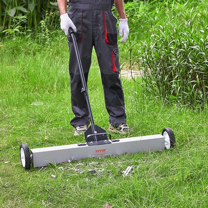 VEVOR 36-Inch Magnetic Sweeper with Wheels, 55 lbs Capacity, with Telescoping Magnetic Pickup Tool, Adjustable Handle, Magnetic Pickup Sweeper to Pick Up Nails and Screws, for Workshop, Garage, Yard