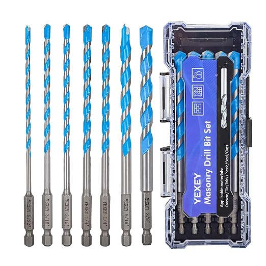7PCS 5/32"-3/8" Masonry Concrete Drill Bit Set,Tungsten Carbide Drill Bit Tip,Hex Shank Drill Bits Set for Tile,Brick,Marble,Plastic,Cement,Wood,Glass etc.