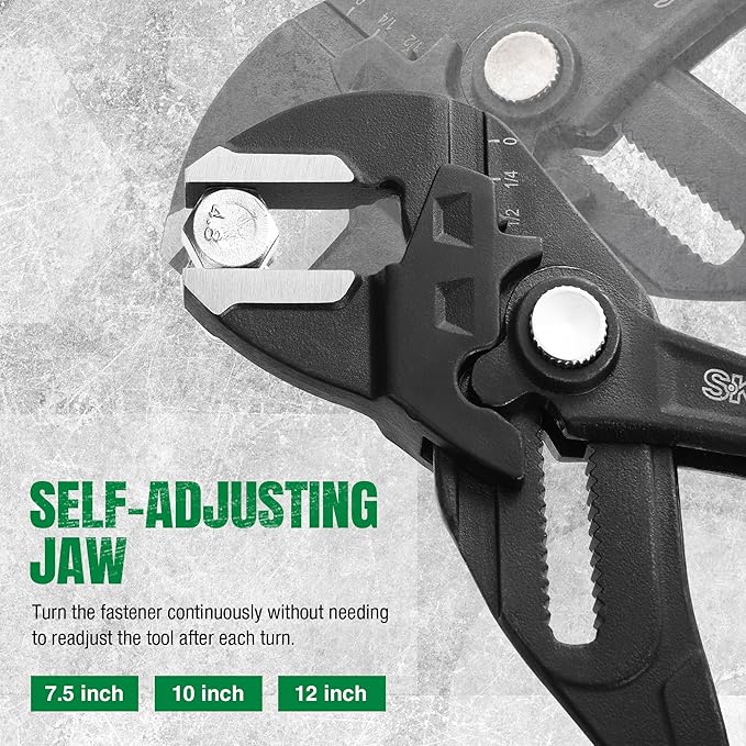 SK 4-Piece Pliers Wrench Set, Adjustable Parallel Smooth Jaw Pliers, 6-Inch, 7.5-Inch, 10-Inch, 12-Inch, Premium CR-V Construction, with Rolling Pouch