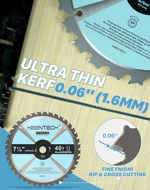 KEENTECH 7-1/4 Inch 40 Tooth General Purpose Circular Saw Blade 3-Pack, Tungsten Carbide Tipped, ATAF Grind, 5/8 Inch Bore with Diamond Knockout