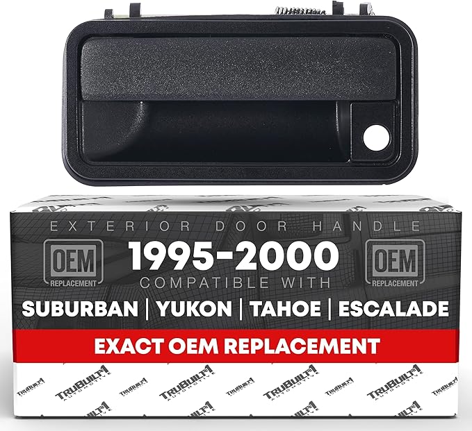 Exterior Front Driver Door Handle, Upgraded Metal - Compatible with 1988-2000 Chevrolet GMC C1500, K1500, C2500, K2500, K3500, 92-94 Blazer, 95-99 Tahoe; 00 GMC Yukon - Black - OEM 15742229, 77096
