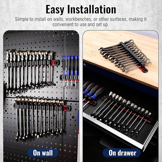 WORKPRO Magnetic Screwdriver Organizer and Wrench Organizer, Aluminum Rail Magnetic Tool Organizer, Tool Holder, Toolbox Organization, 12-Slot Screwdriver and Wrench Holder (Tools not Included)