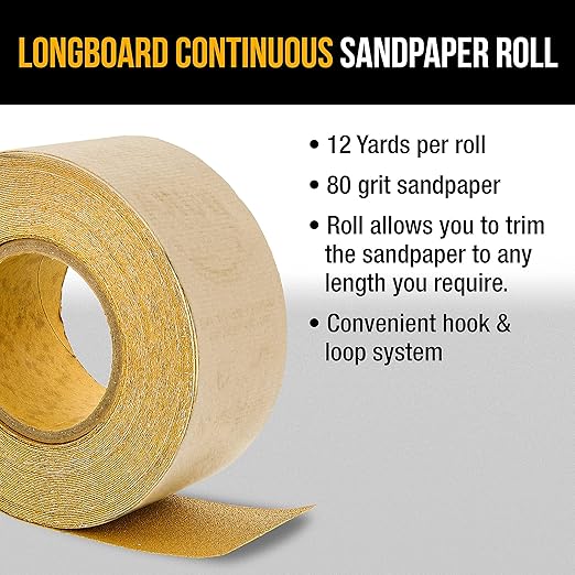 Dura-Gold Premium - 80 Grit Gold - Hook & Loop Backing Longboard Continuous Sandpaper Roll, 2-3/4" Wide, 12 Yards Long - For Automotive & Woodworking Air File Long Board Sanders, Hand Sanding Blocks