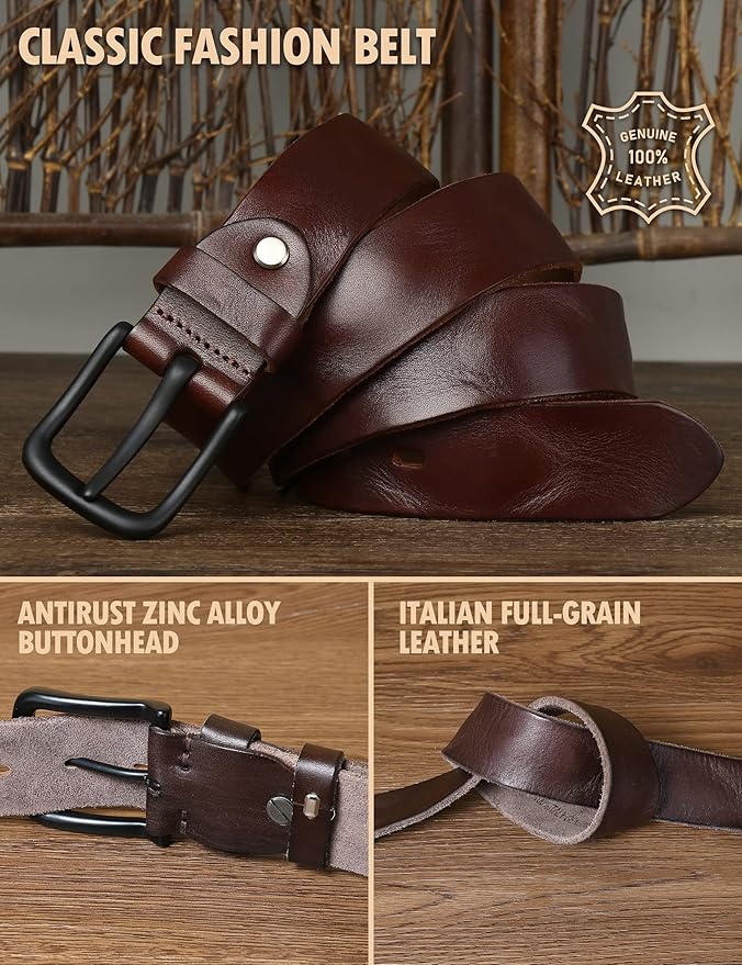 Thicken Full Grain Leather Mens Belt Heavy Duty Mens Work Belt Mens Belt High Hardness Buckle Packed In Gift Box