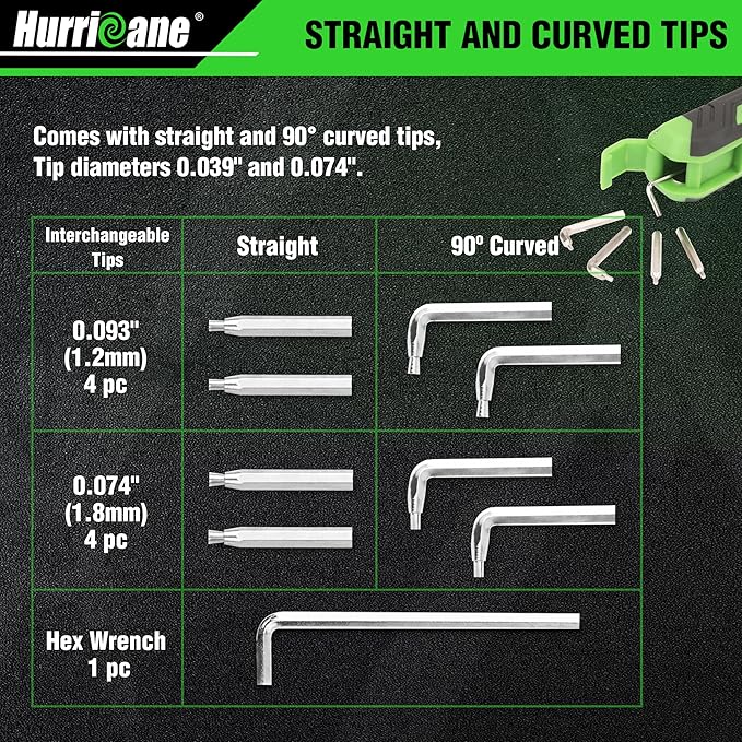 HURRICANE 8" Quick Turn Snap Ring Pliers with Interchangeable Tips, Straight and 90째 Curved Tips, HRC40-45 Hardness, Includes 4 Pairs of Tips for Precision Work, Ideal for Car Repair & Construction