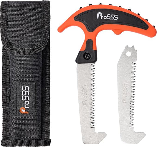 Hunting Bone Saw with Replaceable Blade, 65Mn Hardened Steel 4" Saw for Meat & Bone, Ergonomic Non-Slip Handle with Sheath & Extra Blade for Camping, Hiking, Outdoor Processing