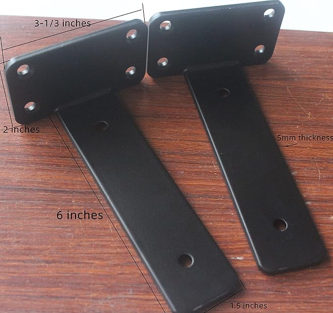 12 Pack - 6 inch Black Hidden L Shelf Bracket (1/5 Inch Thicked) Iron Floating Shelf Brackets Rustic Industrial Metal Brackets for Shelf Support