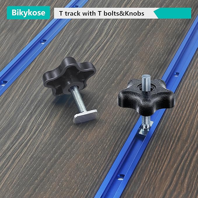 2 pack 36" T-Track with 20pcs T-Track Knob Kit for Woodworking with Screws, Aluminum Alloy Woodworking Tools Double Cut Profile Universal T-Tracks with Predrilled Mounting Holes anodized blue