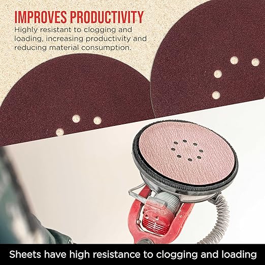 Premium 9" Red 8-Hole Pattern Sanding Discs, 30 Disc Variety Pack, Grits 60, 80, 120, 150, 180, 220 - Dustless Hook & Loop Backing Sandpaper for Drywall Power Sander, Woodworking Paint