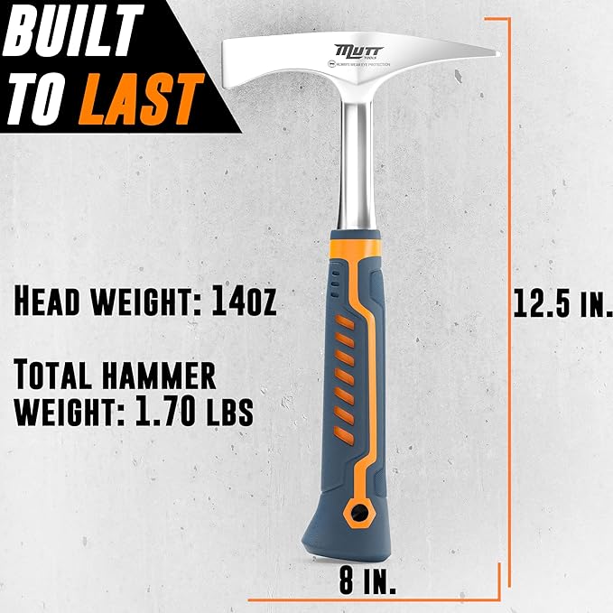 Mutt Tools 14oz Head Weight Welding Chipping Hammer - Professional Slag Hammer for Welders - Forged Steel Impact Tool for Metal Work - Welding Hammer