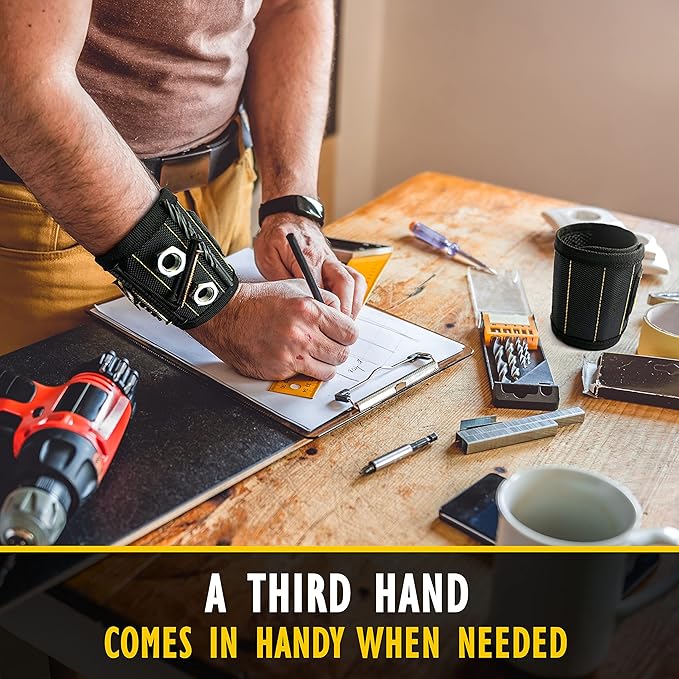 Magnetic Wristband - Tool Holder & Screw Organizer Storage Bracelet for Men & Women - 15 Strong Magnets, Tough 1680D Band, Adjustable Fit - Handyman Gifts for DIY Mechanics, Electricians, Carpenters